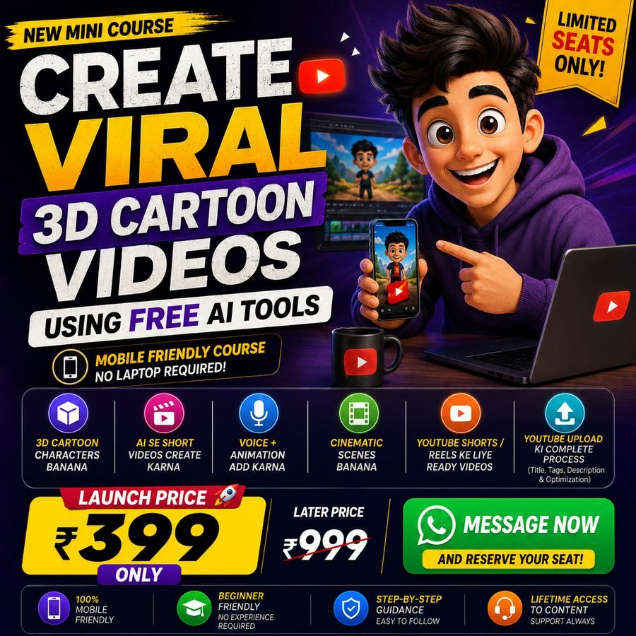 Create Viral 3D Cartoon Videos course poster